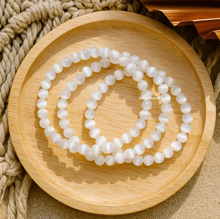 1PC Women's Dainty 4mm Natural White Selenite Crystal Bracelet, Crystal Stacking Bracelet, Spiritual Fashion Costume Jewelry