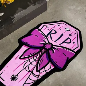 1pcs Bedroom Carpet Gothic Skull Pattern Carpet, Irregular Thickened Plush Area Mat for Bedroom, Machine Washable Easy Folding Non-slip Living Room Floor Decor, Halloween Decoration