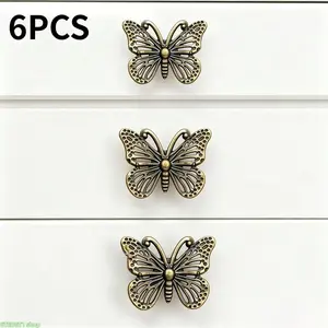 6-Piece Antique Bronze Hollow Butterfly Drawer Knobs, Retro Design Metal Decorative Pull Handles, Diy Friendly Versatile & Functional Hardware for Dresser, Home Furniture Interior Decoration (Luggage Bag Charm Accessory)