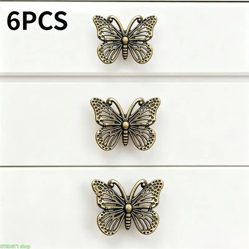6-Piece Antique Bronze Hollow Butterfly Drawer Knobs, Retro Design Metal Decorative Pull Handles, Diy Friendly Versatile & Functional Hardware for Dresser, Home Furniture Interior Decoration (Luggage Bag Charm Accessory)