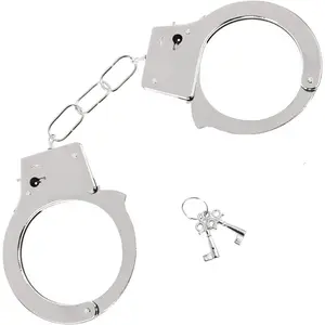 Metal Handcuffs with Keys - Toy Police Costume Prop Accessories Metal Chain Hand Cuffs with Safety Release and Key