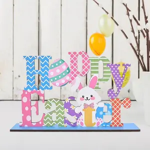 Wooden Easter Sign, Cute Rabbit & Letter Pattern Desktop Decoration, Multifunctional Home & Art Decoration, Ideal Easter Gift for Family & Friend, Ornaments