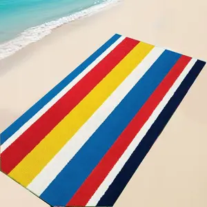 Classic Rainbow Striped Beach Towel, High Saturation Color Block, Summer Beach Essential, Reusable Bath Towel, Absorbent Breathable Towel, Perfect for Pool & Spa