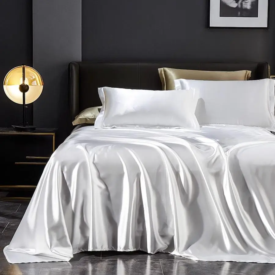 Solid Color Satin Sheet, 1 Count Modern Soft Bedding Sheet, Comfortable Silky Bed Sheet, Breathable Waterproof Bedding Supplies for Home Bedroom Hotel