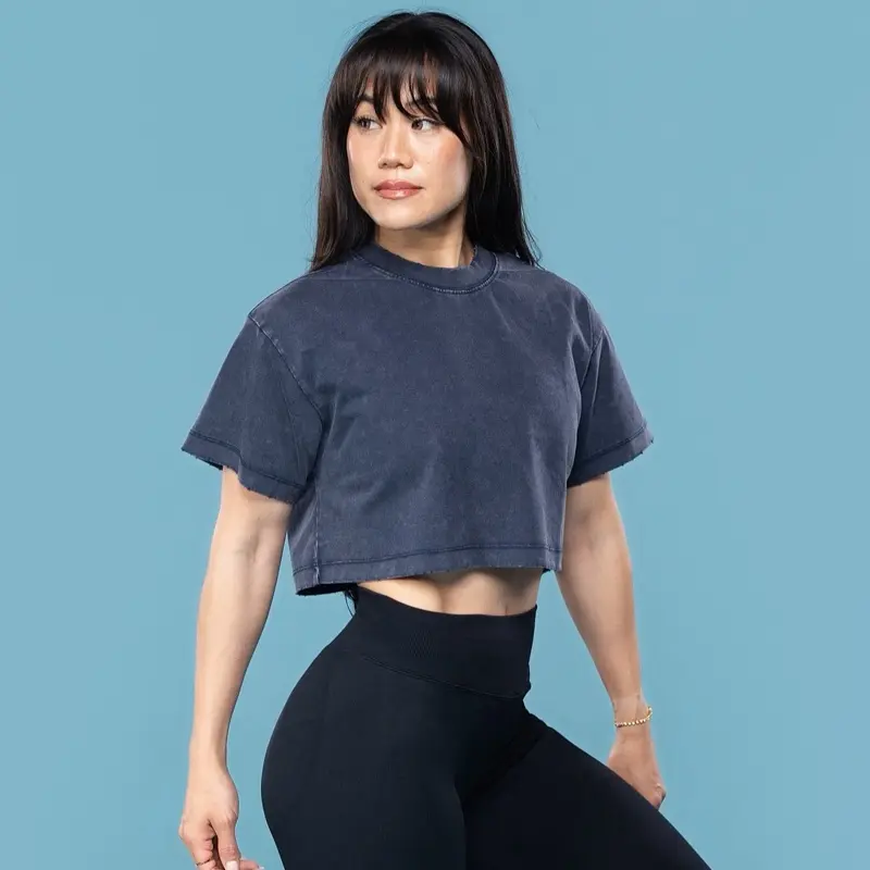 Ekko Womens Acid Wash Cropped Tee 100% Cotton