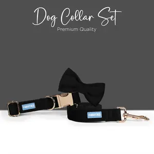 Luxury Velvet Collar, Leash & Bow Set for Cats & Dogs - Adjustable, Stylish Accessory with Removable Bow Tie, Gold-Tone Hardware, XS, S, M, L Sizes