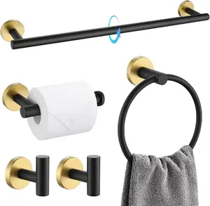 Black and  Bathroom Accessory Set 5 count, Round Stainless Steel Bath Towel Bar Set 23.6 Inch Towel Racks for Bathroom Wall Mounted