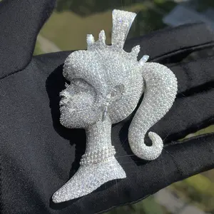 Hip Hop Barbie Queen Pendant Necklace | Synthetic Moissanite Iced Out | Trendy Unisex Jewelry