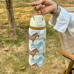 Zebra Denim Theme Stainless Steel Insulated Cup, Dual-Layer Thermal Bottle, Water Mug, Coffee Cup, Tumbler with handle, Outdoor Travel Gym Home Office School Use