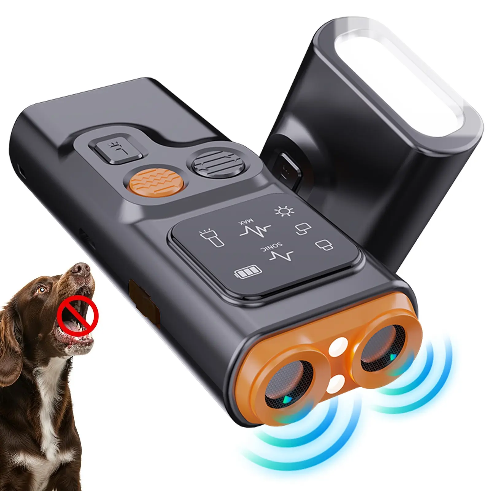 New Ultrasonic Bark Control Device Training Aid with LED Flashlight, Rechargeable Battery, Portable for Indoor/Outdoor Use, 20ft Range No-Bark Solution