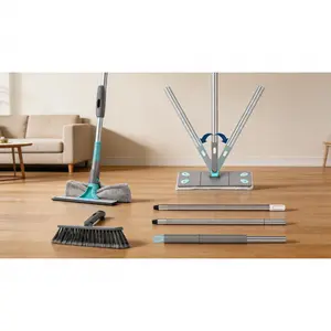 3-in-1 Detachable Plastic Broom and Mop Cleaning Combo - Collapsible with Extension Pole, Window Squeegee, Suitable for RV, Camping, Home Use, GreySolo Hot Shop