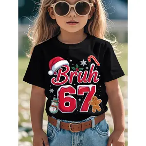 67 Six Seven Meme Funny Christmas Graphic T-Shirt for - Humorous 67 Number Design with Gingerbread & Snowflake Applique, Casual Round Neck Tee for Boys & Girls, All-Season Comfort, Trendy Novelty Top for Parties & Casual Attire