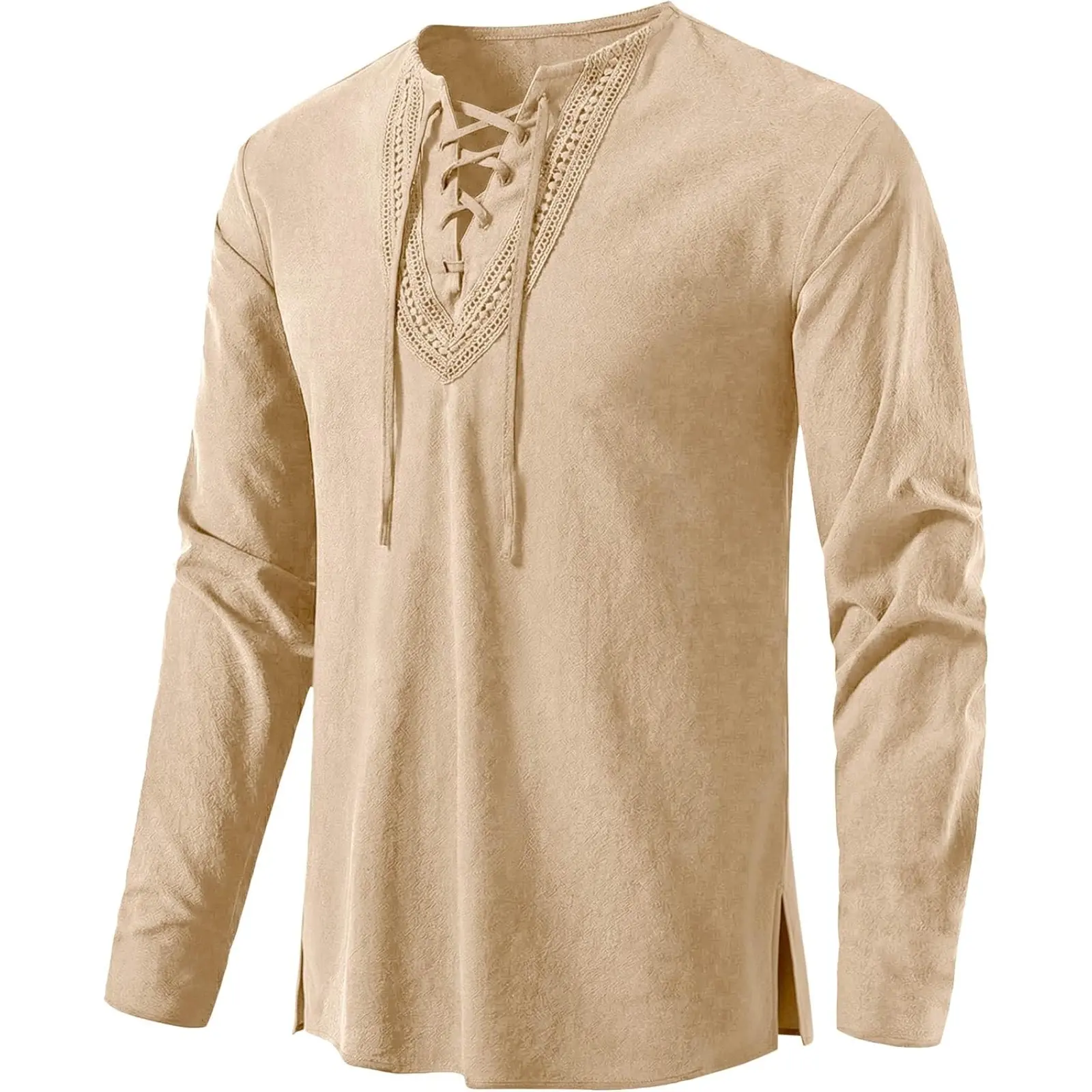 Runcati Mens Renaissance Pirate Shirt Medieval Viking Steampunk Costume Shirts Long Sleeve Lace Up Halloween Scottish Tops