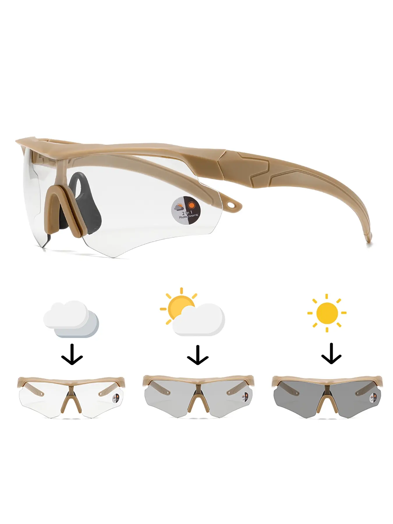 Stylish Large Frame Half Rim Sunglasses, Cycling Shades, Unisex Tactical Glasses for Outdoor Cycling, Sunlight Activated Lenses, All Seasons Use, Outdoor Sports Eyewear
