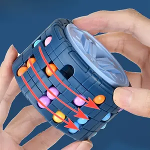 3D Cylinder Cube Toy Magical Bean Gyro Rotate Slide Puzzle Games Relieve Stress for Children Educational Toys (red, blue, black) Stress Relief Toys