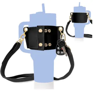 HOWWELL, Tumbler Carrier, with Strap, Adjustable Strap, PU Leather Drinkware Cup