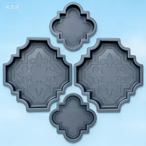 4 Piece Large Plastic Brick Pathmaker Mold Set for Concrete Cement Walkways - Reusable DIY Garden Patio Stone Mold