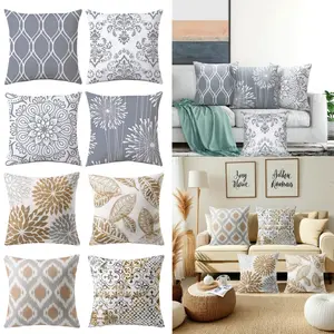 8 Pack Modern Simple Linen Throw Pillow Covers, 18x18 Inch Gray Brown Line Pattern Square Cushions For Sofa Bedroom Couch Patio Home Decor(Without Pillow Insert)