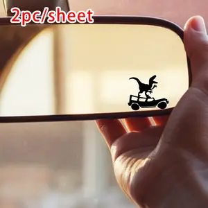 2PCS/SET Daily Dinosaur Silhouette Fun Decor Sticker (for car interior) For car interior/water bottles/stationery "Dinosaur Hitchhiking" dark silhouette elements, add funny personalized vibe Decor sticker + daily car-style decor goods