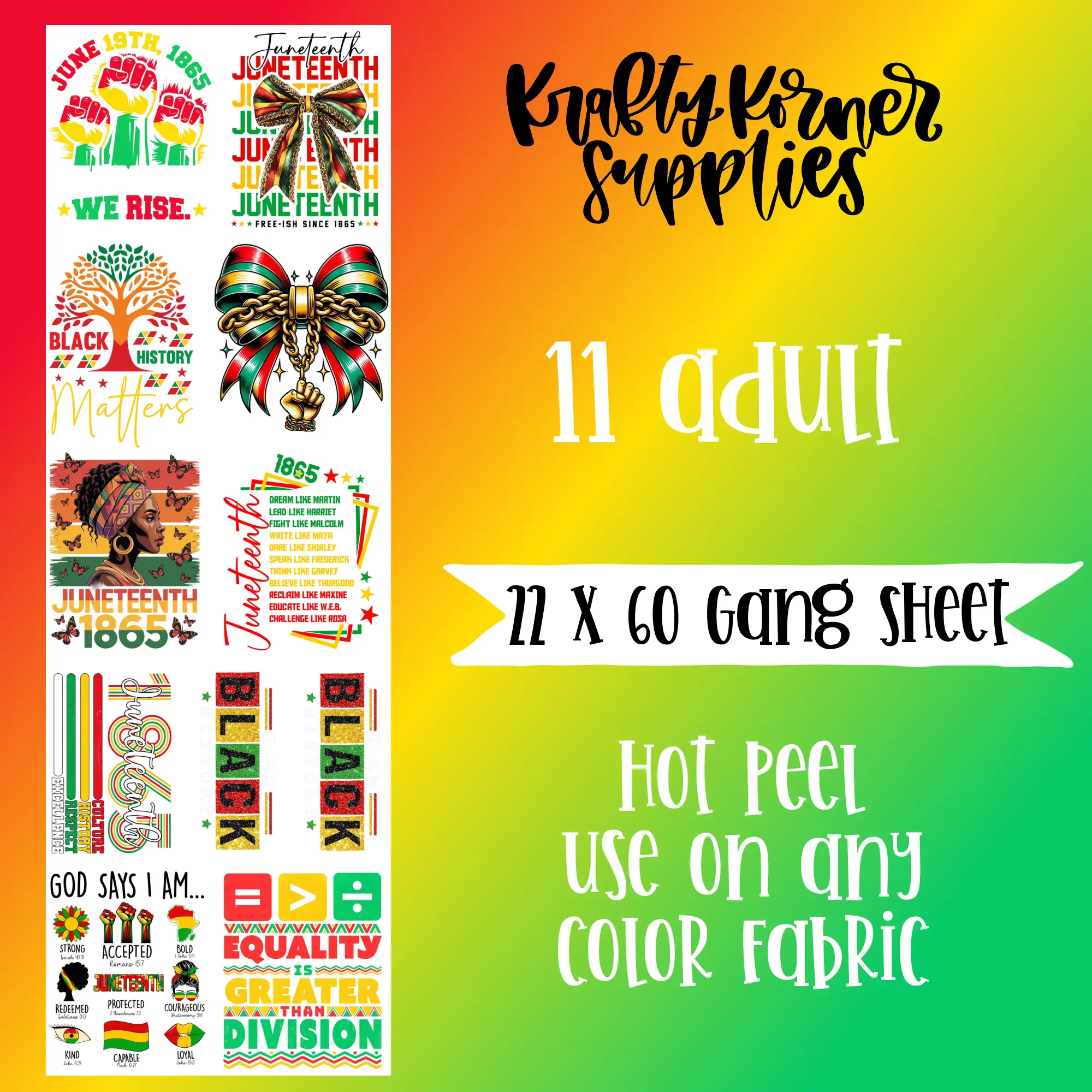 Juneteenth DTF Transfer Gang Sheet, 22 x 60