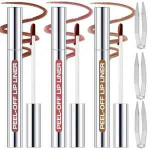 Peel Off Lip Liner Stain with Tweezer Kit, Long Lasting Waterproof Lip Tint Stains Makeup Set with Matte Finish for Women, Natural Look, Easy to Use, for All Skin Types (#2,3,4)