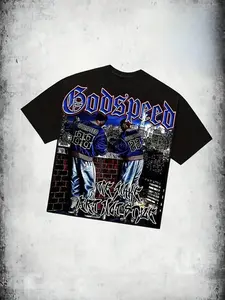 Godspeed Urban Graffiti Tee Black – Street Art Graphic T-Shirt, Cotton Oversized Streetwear Top 2026
