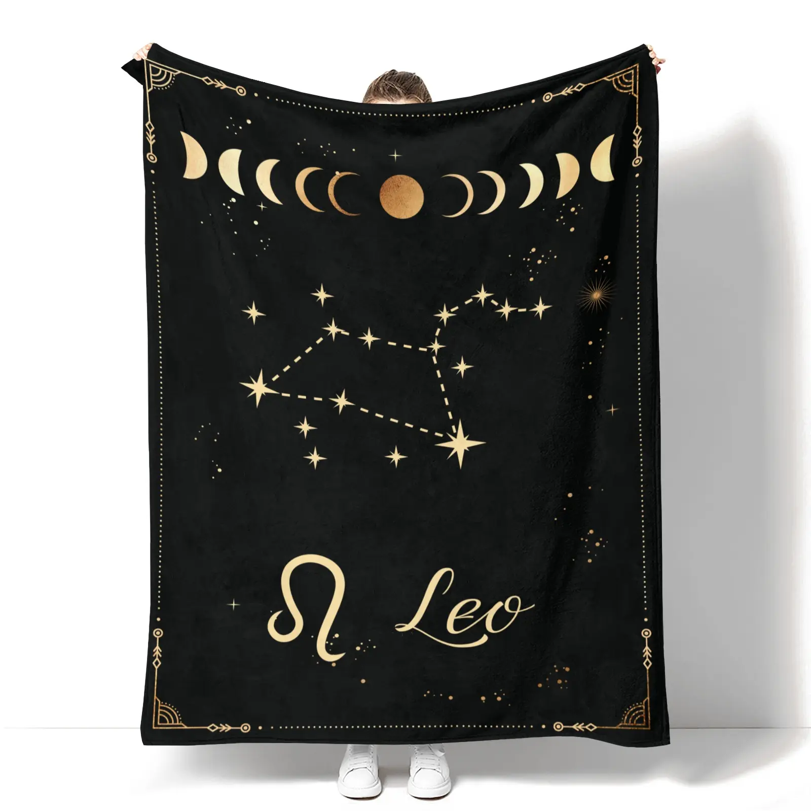 Microfiber Leo Zodiac Moon Themed Blanket - Witchy Astrology Decor, Gothic Lions Design, Birthday Gift for Women