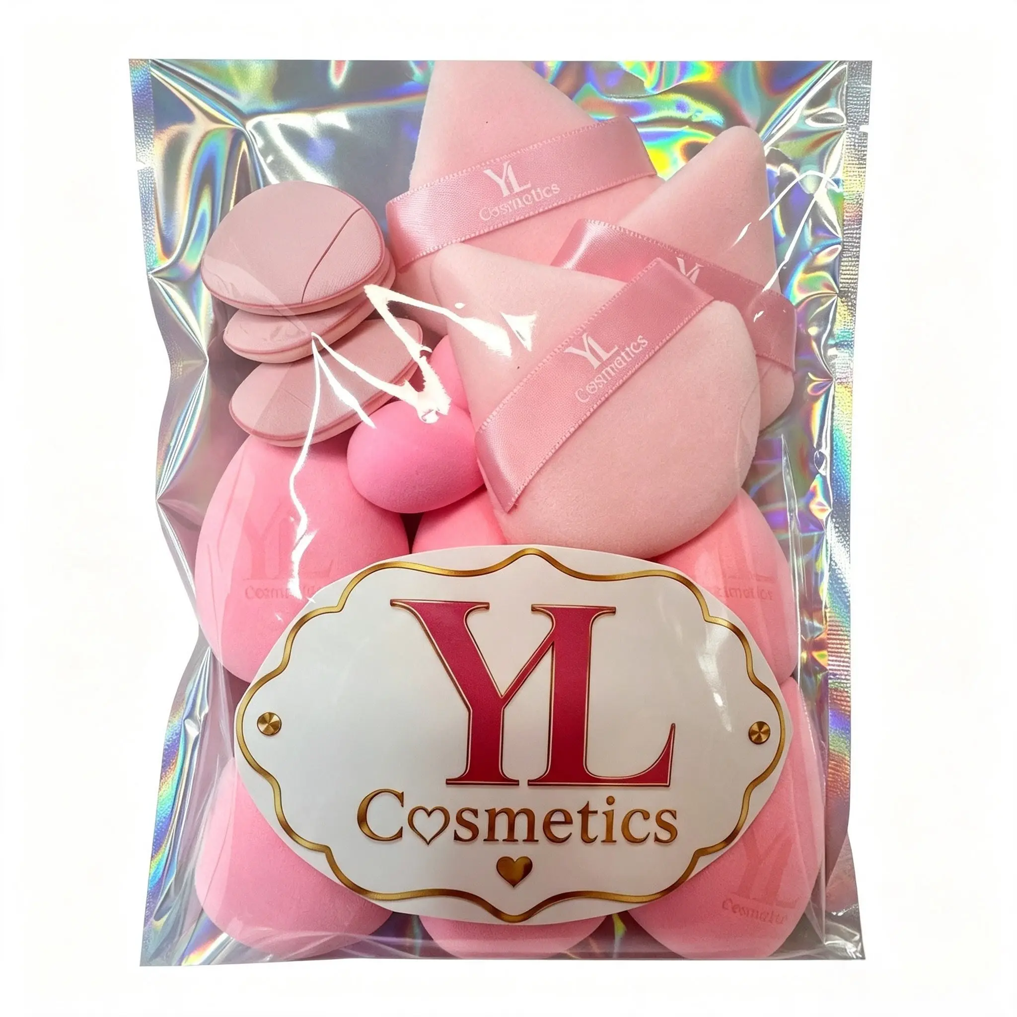 YL Cosmetics 15 PCS Makeup Sponge & Powder Puff Set - Pink