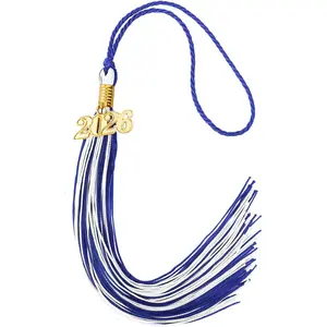 2026 Tassel for Graduation Cap, Blue White Tassel Cap Decorations with Gold Charms Memorial Cords, Graduate Hat Accessories for School Graduation Ceremony Souvenir Gifts