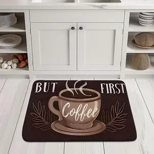Coffee Time Pattern Kitchen Mat, 1 Count Non-slip Farmhouse Kitchen Rug, Soft Absorbent Kitchen Floor Mat, Decorative Carpet for Home Kitchen Living Room