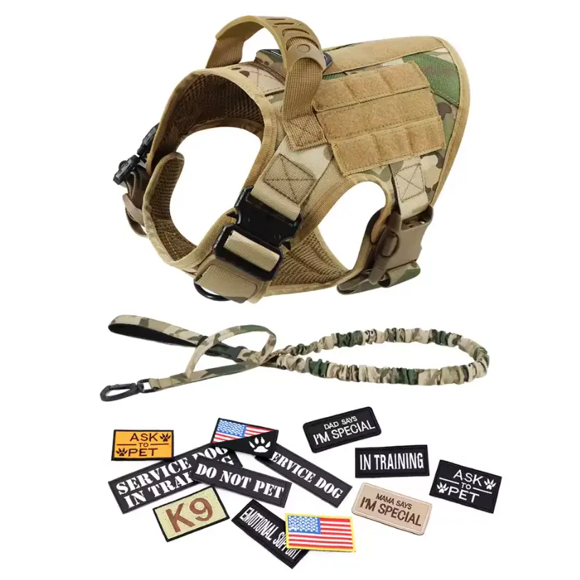 Camouflage Harness, leash & 12 Patches
