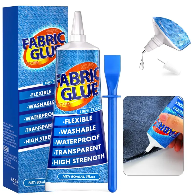 Fabric Glue Permanent, 80ml  Fabric Adhesive for Clothes, Permanent Washable Material Repair Glue for Fabric, Crafts DIY, Upholstery, Textiles, Felt and Badges, Doll Repair (80ml)