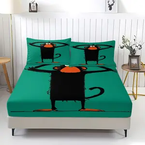 Fun Monkey Pattern Fitted Sheet, Modern Abstract Style Bedding Set (1 Sheet + 2 Pillowcases, No Pillow Core), Suitable For Bedroom, Dormitory And Guest Room Decoration For Teenagers And Adults