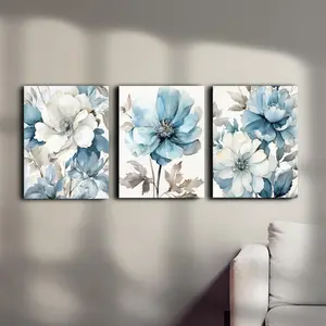 Flower Pattern Unframed Painting, 3 Counts/set Modern Canvas Wall Art, Wall Decor for Home Living Room Bedroom Office, Ornaments