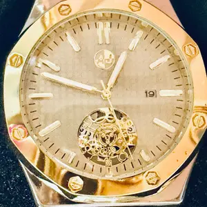 AJ Quality Chrono Men’s Quartz Wrist Watch, 43mm Round Watch Face, Silver and Gold Tone Luxury, Stainless-Steel Band, Luminous, Unique Gifts for Man
