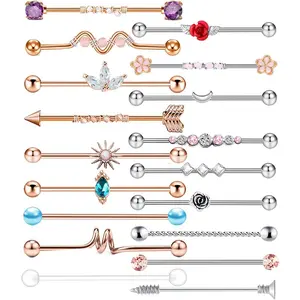 18pcs 14G Surgical Steel Rose Gold Industrial Piercings Barbell for Women Men Cartilage Industrial Earring Conch Industrial Bar Jewelry 1 1/2 Inch 38mm