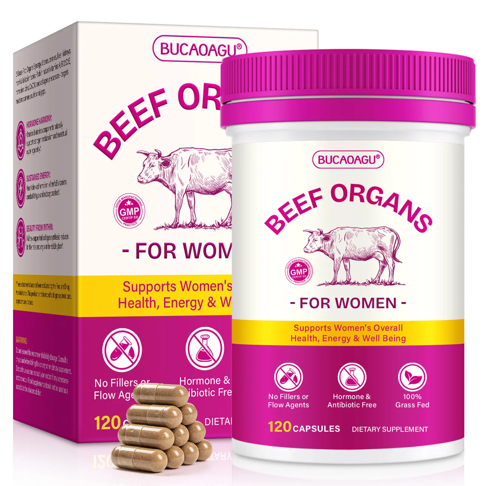 [NEW] Women's New Zealand Raised Beef Organ Supplements - 6-in-1 B-Vitamin Complex (B1,B6,B12) Blended Vitamins & Minerals Whole Food Supplement with Liver,Heart,Kidney for Energy,Hormone Balance,Metabolism Support*,Non-GMO,120 Capsules (60-Day Supply), B