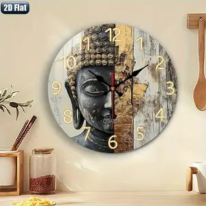 2D flat design. 1 piece set. Zen Buddha Art Wall Clock, Silent Decorative Wall Clock, Creative Wall Clock, Suitable for Bedroom, Living Room, and Office Decoration, 25/30cm (excluding AA batteries), 2D Flat Version