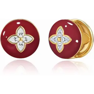 SNGIA 18K Gold Plated Burgundy Enamel Clover Round Stud Earrings with CZ for Women Elegant Jewelry Gift