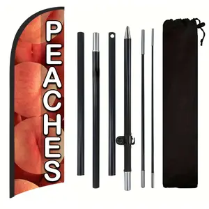 Peaches Shop Flag, Polyester Advertising Flag with Flag Pole and Ground Stake, Outdoor Promotion Banner Decoration