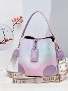 Gradient Letter Pattern Women's Handbag with Repair Strap Design, Luxurious PU Leather Crossbody Bag, Fashionable Bucket Bag for Summer Fashion, Elegant Work Accessory