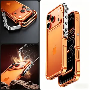 Rugged Aluminum Alloy Phone Case for iPhone 17, Anti-Fall Anti-Scratch Hard Metal Frame Protective Cover Damatek