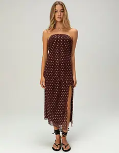 RSQ Womens Polka Dot Mesh Tube Midi Dress