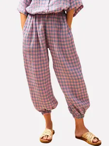 VANESSA LINEN GINGHAM BALLOON PANTS IN LAVENDER