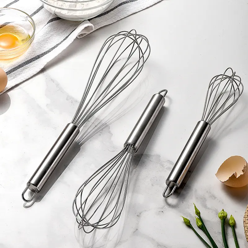 8/10/12 Inch Stainless Steel Handheld Egg Beater, Heat Resistant Manual Kitchen Mixer, Durable Tool for Whisking Eggs, Cooking, Baking, Baking Tools, Kitchenware