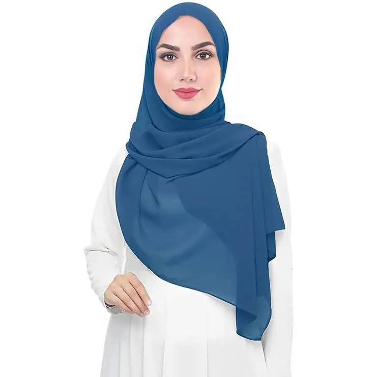 Women's Solid Premium Chiffon Hijab Scarf - 28x72in Full Coverage Head Wrap, Lightweight Non-Slip 100% Polyester Shawl, Machine Washable, No Ironing, Opaque When Layered, Tumble Dry Low, Medium Olive, All Seasons