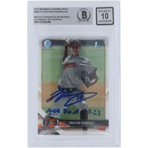 Grayson Rodriguez Baltimore Orioles Autographed 2018 Bowman Draft Chrome #BDC-73 Beckett Fanatics Witnessed Authenticated 10 Card with "MLB Debut 4/5/23" Inscription - Fanatics Authentic Certified