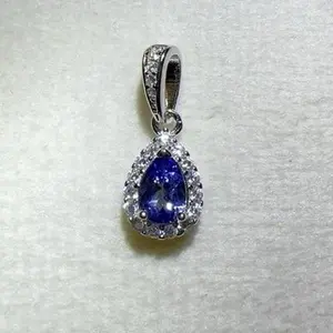 <PingEast jewelry > Tanzanite——Elegant 925 Sterling Silver Teardrop Pendant Featuring a 4×6mm Natural Tanzanite, with Certificate Provided