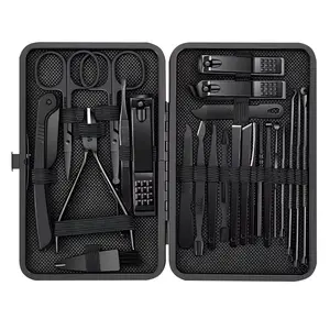 Nail Clippers Set, 24 Piece Manicure Set & Pedicure Kit, Stainless Steel Fingernail & Toenail Clipper Cutters, Professional Nail Care Tools with Luxurious Travel Case for Men and Women, Black