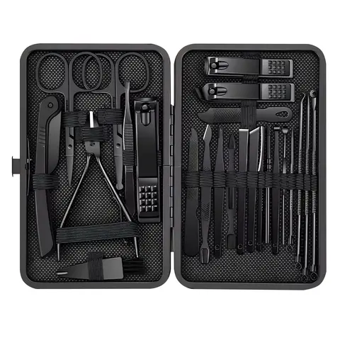 Unisex 24pcs/set Pro Manicure Nail Prep Kit - Stainless Steel Multi-Pack Precision & Basic Tools, Travel Case for Home DIY Nails